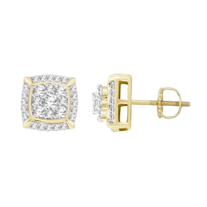 LADIES STUD EARRINGS 0.50CT ROUND DIAMOND 10K YELLOW GOLD - Image 1