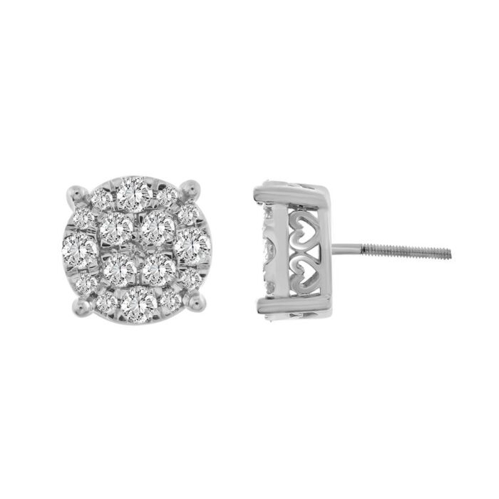 LADIES STUD EARRINGS 1.00CT ROUND DIAMOND 10K WHITE GOLD - Image 1