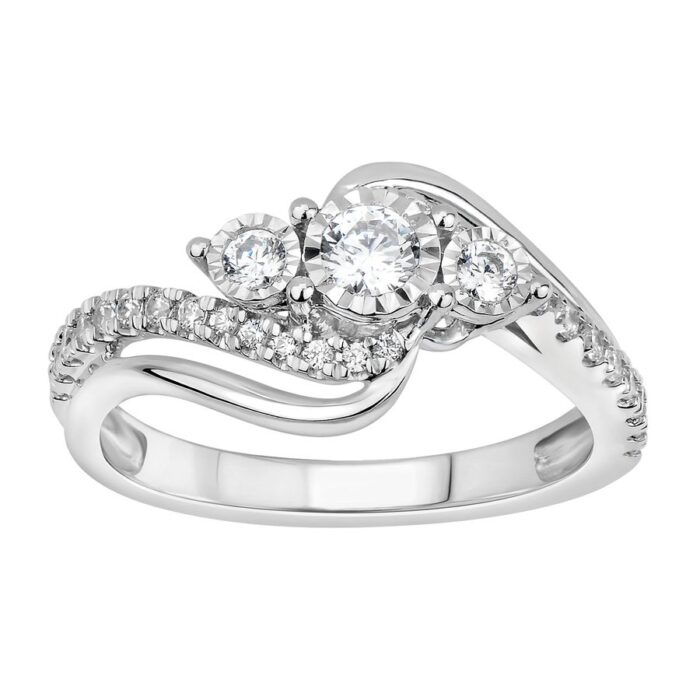 LADIES RING 0.50CT ROUND DIAMOND 10K WHITE GOLD - Image 1