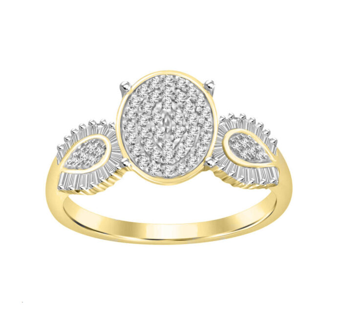 LADIES RING 0.35CT ROUND/BAGUETTE DIAMOND 10K YELLOW GOLD - Image 1