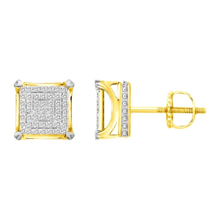 LADIES STUD EARRINGS 0.75CT ROUND DIAMOND 10K YELLOW GOLD - Image 1