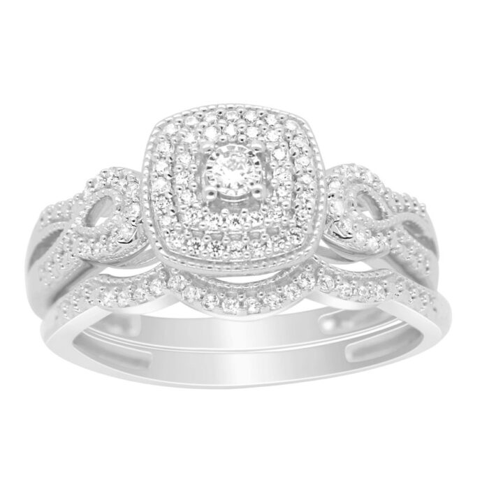 LADIES BRIDAL SET 0.25CT ROUND DIAMOND 10K WHITE GOLD - Image 1