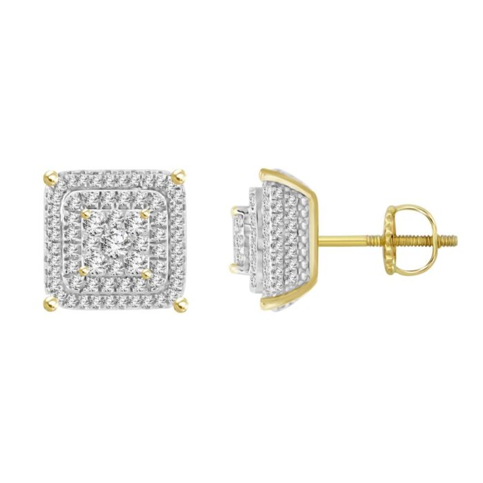 LADIES STUD EARRINGS 1.00CT ROUND DIAMOND 10K YELLOW GOLD - Image 1