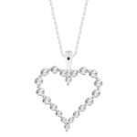 LADIES HEART PENDANT WITH CHAIN 0.75CT ROUND DIAMOND 14K WHITE GOLD