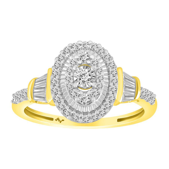 LADIES RING 0.50CT ROUND/BAGUETTE DIAMOND 10K YELLOW GOLD - Image 1