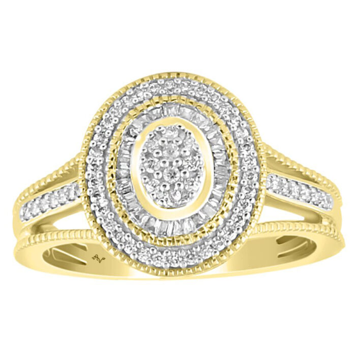 LADIES RING 0.33CT ROUND/BAGUETTE DIAMOND 10K YELLOW GOLD - Image 1