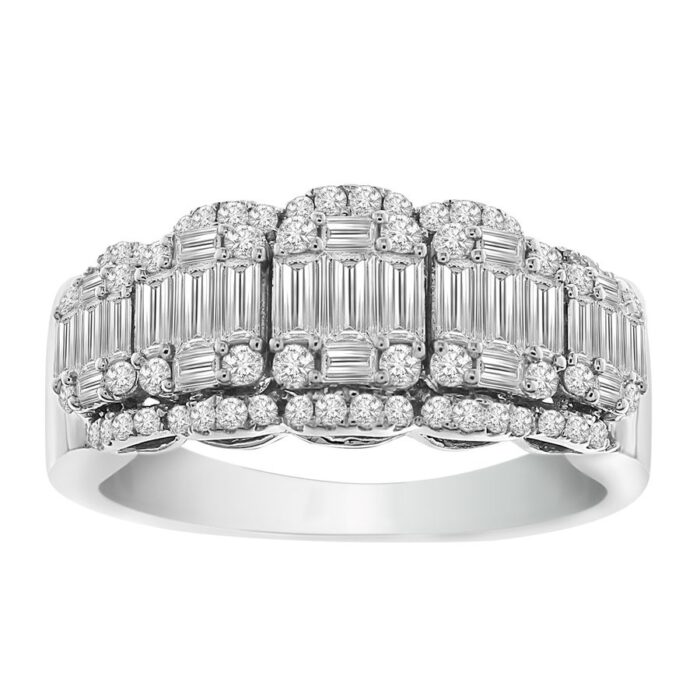 LADIES RING 1.00CT ROUND/BAGUETTE DIAMOND 14K WHITE GOLD - Image 1