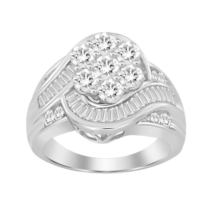 LADIES RING 2.00CT ROUND/BAGUETTE DIAMOND 14K WHITE GOLD (SI QUALITY) - Image 1