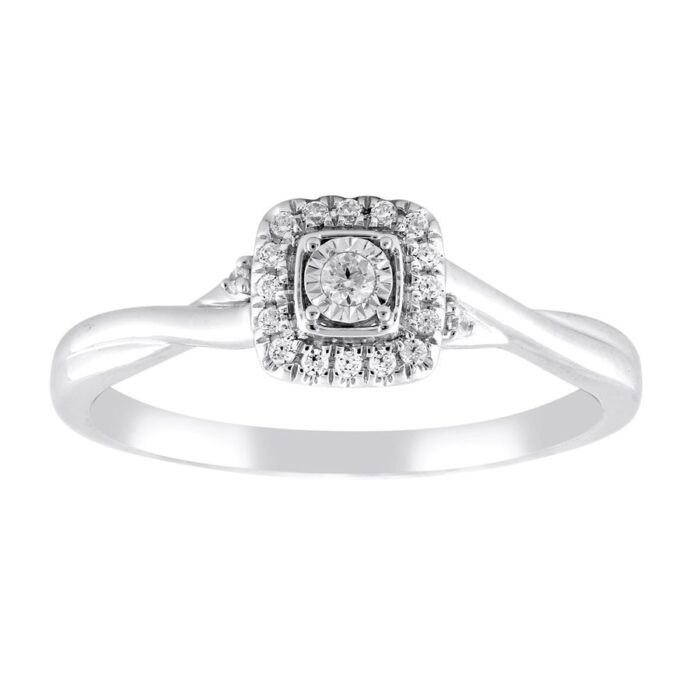LADIES RING 0.10CT ROUND DIAMOND 10K WHITE GOLD - Image 1