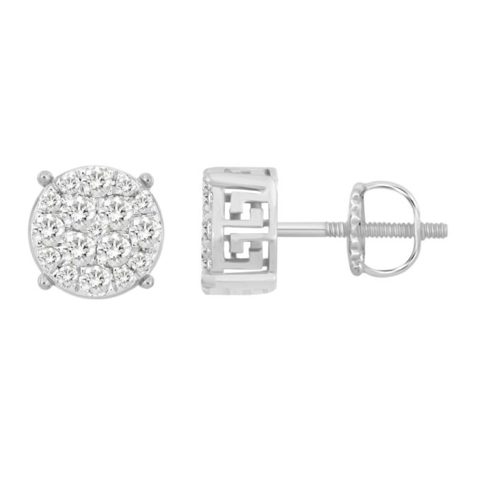 LADIES STUD EARRINGS 0.50CT ROUND DIAMOND 10K WHITE GOLD - Image 1