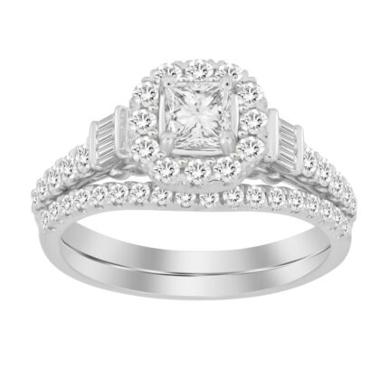 LADIES BRIDAL SET 1.00CT ROUND/PRINCESS DIAMOND 14K WHITE GOLD (CENTER STONE 0.33CT PRINCESS DIAMOND) LADIES BRIDAL SET 1.00CT ROUND/PRINCESS DIAMOND 14K WHITE GOLD (CENTER STONE 0.33CT PRINCESS DIAMOND)