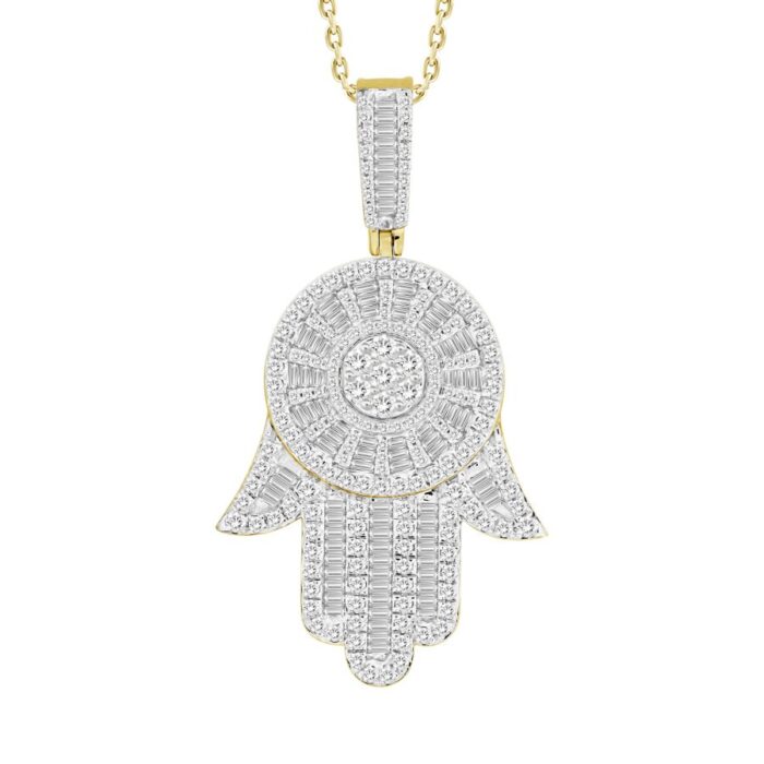 MEN'S CHARM 1.50CT ROUND/BAGUETTE DIAMOND 10K YELLOW GOLD - Image 1