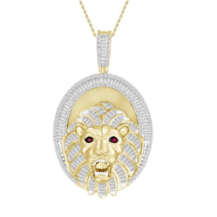 MEN'S CHARM 1.80CT ROUND/BAGUETTE DIAMOND 10K YELLOW GOLD - Image 1