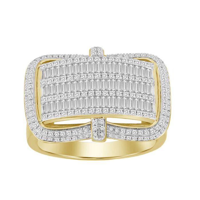 MEN'S RING 1.00CT ROUND/BAGUETTE DIAMOND 10K YELLOW GOLD - Image 1