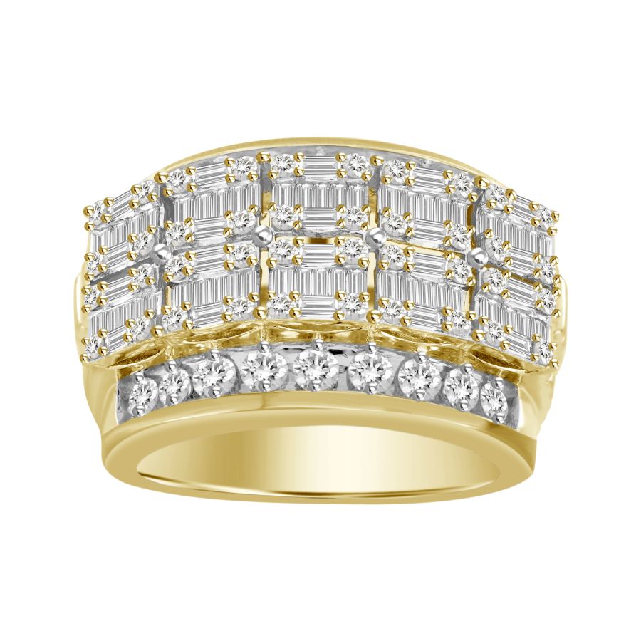 MEN'S RING 2.00CT ROUND/BAGUETTE DIAMOND 10K YELLOW GOLD - Image 1