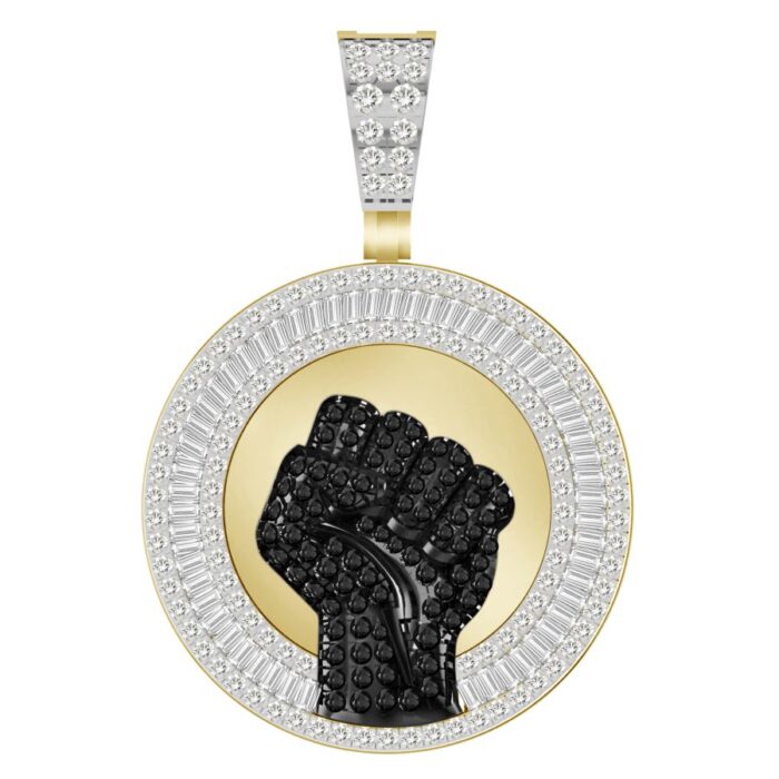 MEN'S CHARM 3.50CT ROUND/BAGUETTE BLACK DIAMOND 10K YELLOW GOLD - Image 1