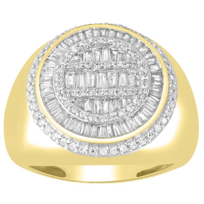 MEN'S RING 1.50CT ROUND/BAGUETTE DIAMOND 10K YELLOW GOLD - Image 1