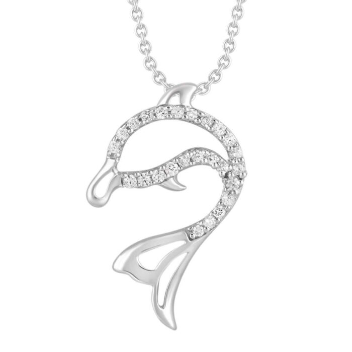 LADIES PENDANT WITH CHAIN 0.10CT ROUND DIAMOND 10K WHITE GOLD - Image 1