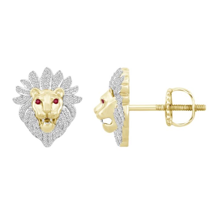 MEN'S STUD EARRINGS 0.50CT ROUND DIAMOND 10K YELLOW GOLD - Image 1
