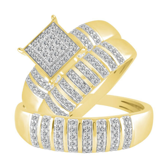 LADIES TRIO SET 0.50CT ROUND DIAMOND 10K YELLOW GOLD - Image 1