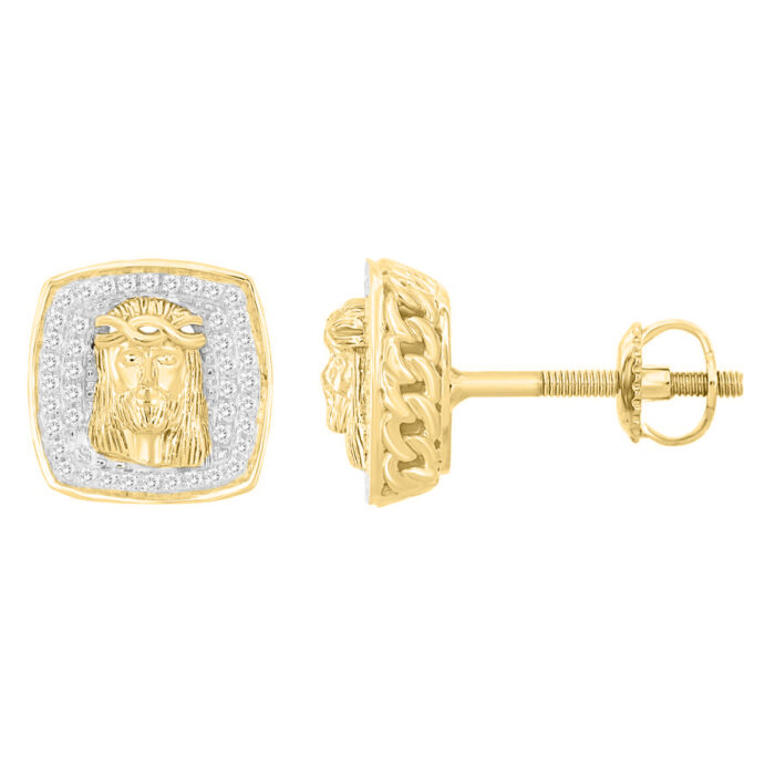 MEN'S STUD EARRINGS 0.25CT ROUND DIAMOND 10K YELLOW GOLD - Image 1