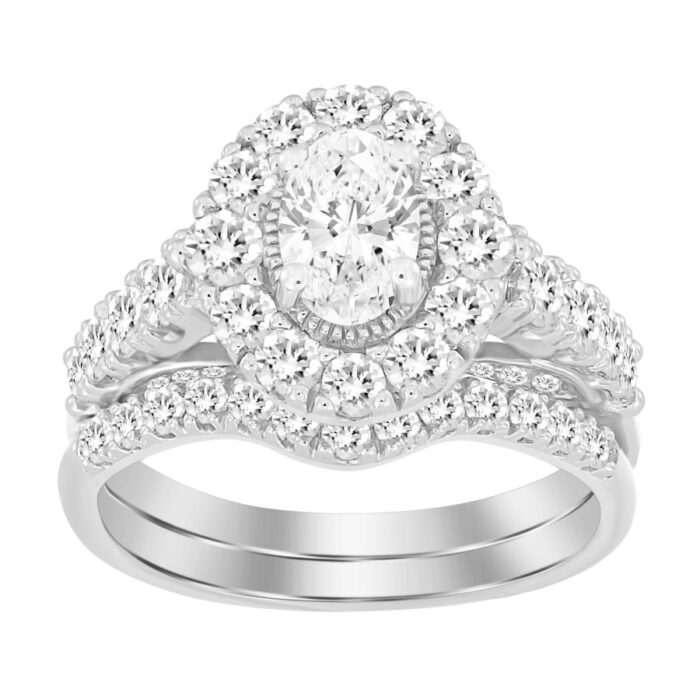 LADIES BRIDAL SET 2.00CT ROUND DIAMOND 14K WHITE GOLD (CENTER STONE 0.50CT OVAL DIAMOND) - Image 1