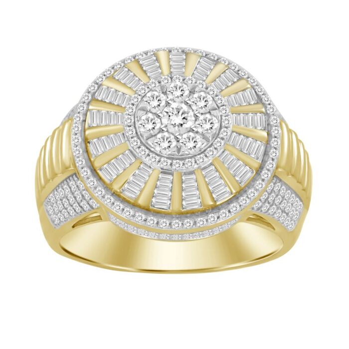 MEN'S RING 1.00CT ROUND/BAGUETTE DIAMOND 10K YELLOW GOLD - Image 1