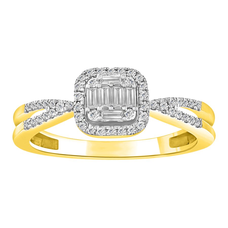 LADIES RING 0.33CT ROUND/BAGUETTE DIAMOND 10K YELLOW GOLD - Image 1