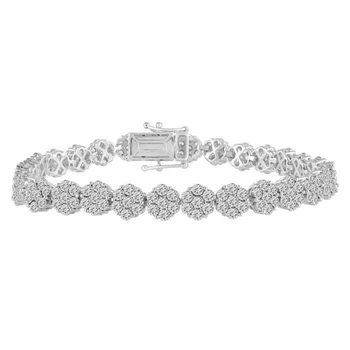 LADIES BRACELET 3.00CT ROUND DIAMOND 14K WHITE GOLD - Image 1