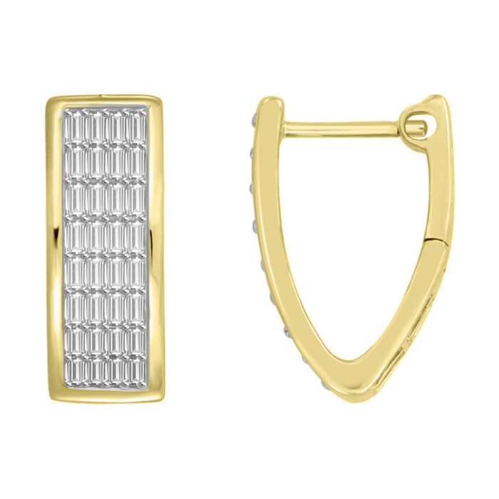 LADIES HUGGIES EARRINGS 0.50CT BAGUETTE DIAMOND 10K YELLOW GOLD - Image 1