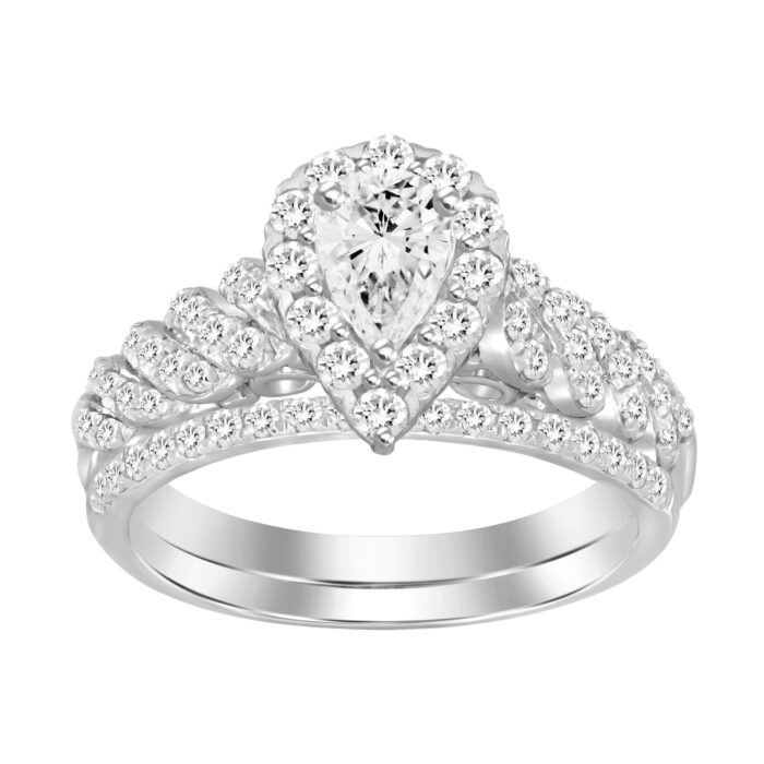 LADIES BRIDAL SET 1.00CT ROUND DIAMOND 14K WHITE GOLD - Image 1