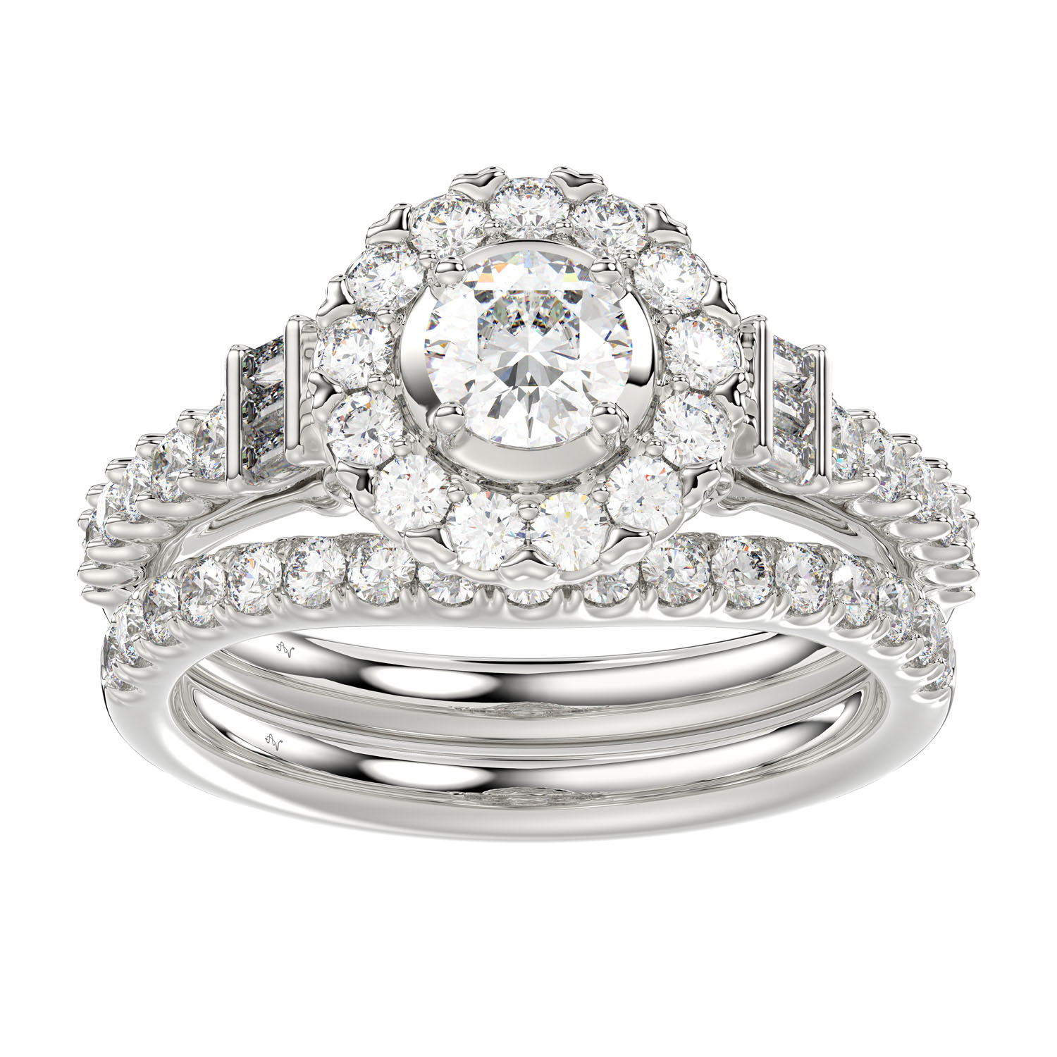 LADIES RING 1.50CT ROUND/BAGUETTE DIAMOND 14K WHITE GOLD (SI QUALITY) (CENTER STONE 0.50CT ROUND DIAMOND) - Image 1