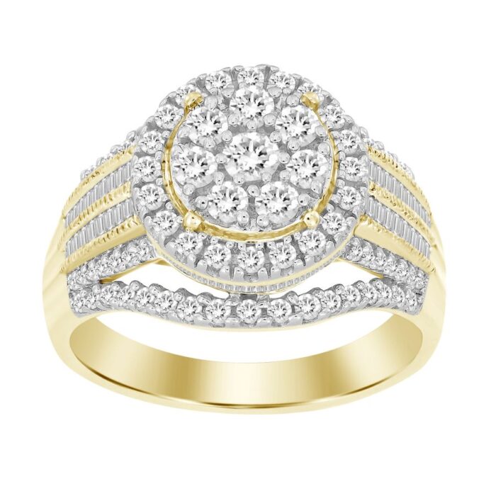 LADIES FASHION RING 1.00CT ROUND/BAGUETTE DIAMOND 10K YELLOW GOLD - Image 1