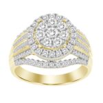 LADIES FASHION RING 1.00CT ROUND/BAGUETTE DIAMOND 10K YELLOW GOLD