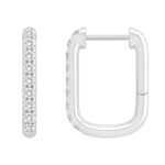 LADIES HOOPS EARRING 0.25CT ROUND DIAMOND 10K WHITE GOLD