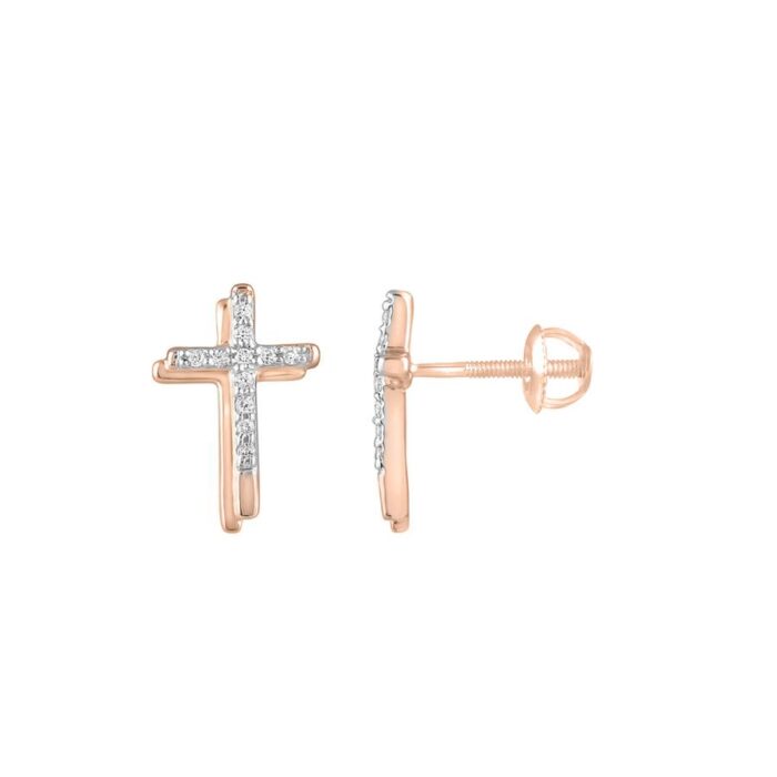 LADIES EARRINGS 0.15CT ROUND DIAMOND 10K ROSE GOLD - Image 1