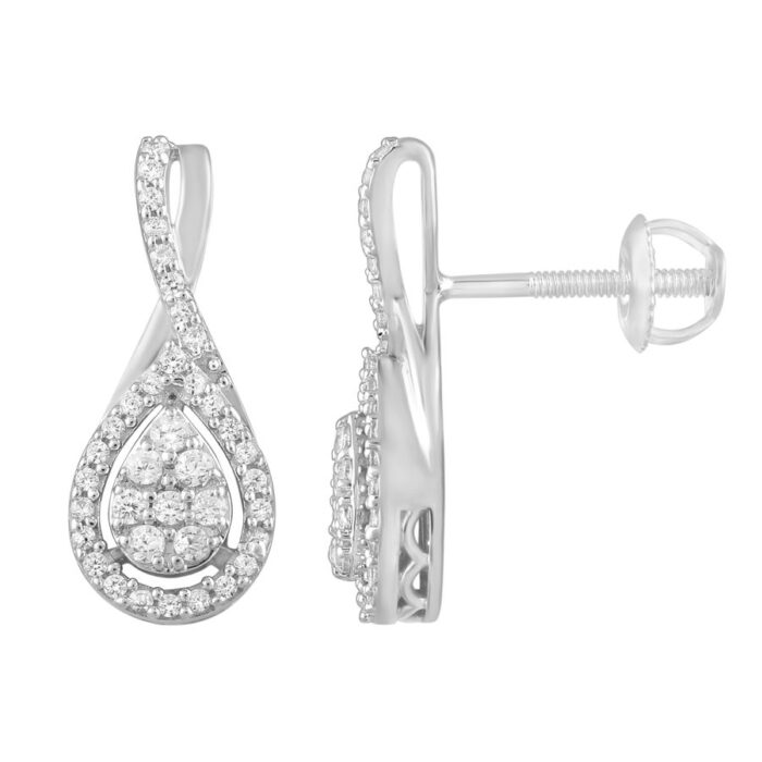 LADIES EARRINGS 0.33CT ROUND DIAMOND 10K WHITE GOLD - Image 1
