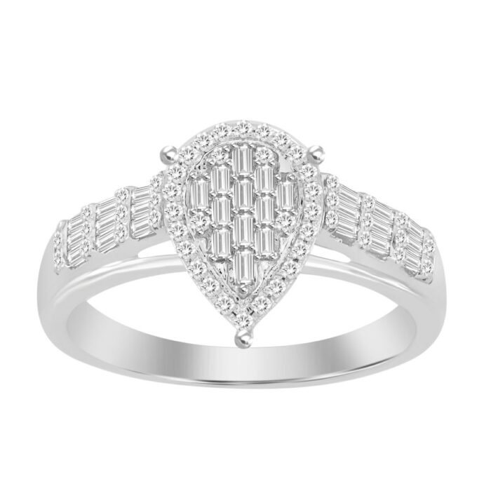 LADIES RING 0.35CT ROUND/BAGUETTE DIAMOND 10K WHITE GOLD - Image 1