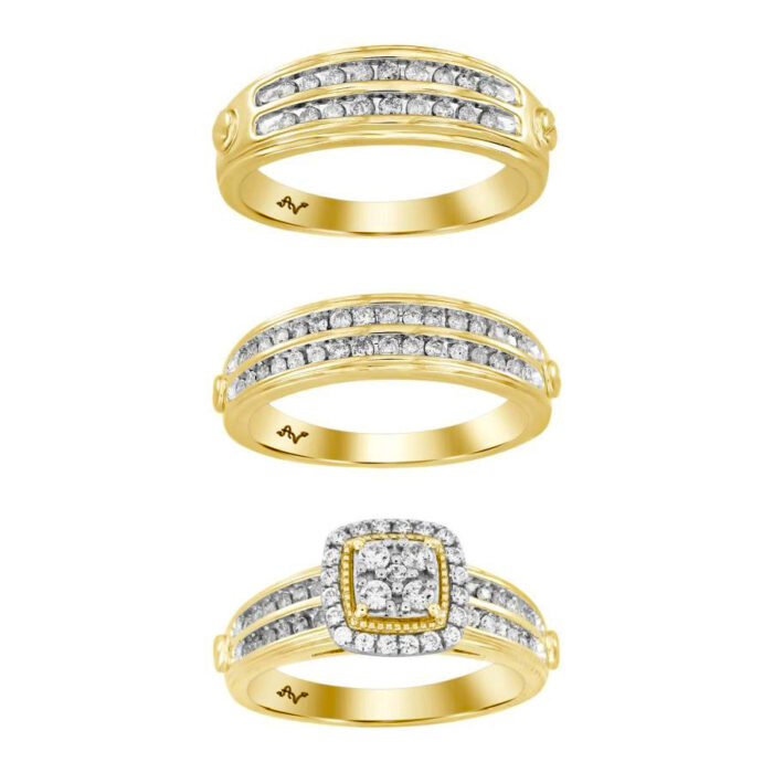 LADIES TRIO SET 1.00CT ROUND DIAMOND 10K YELLOW GOLD - Image 1