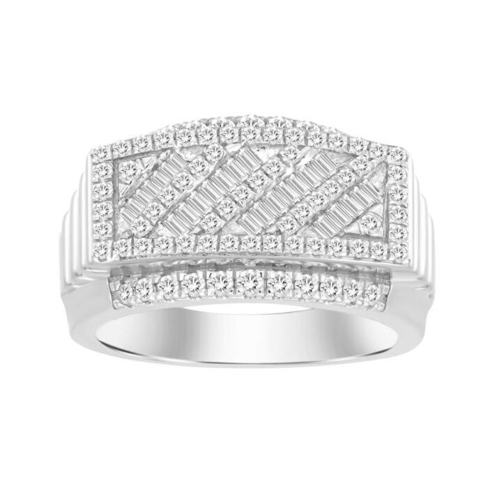 MEN'S BAND 1.00CT ROUND/BAGUETTE DIAMOND 10K WHITE GOLD - Image 1