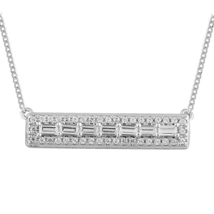 LADIES NECKLACE 0.25CT ROUND/BAGUETTE DIAMOND 14K WHITE GOLD - Image 1