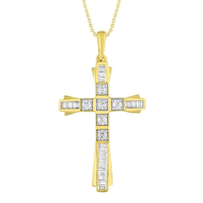 LADIES PENDANT 0.33CT ROUND/BAGUETTE DIAMOND 10K YELLOW GOLD - Image 1