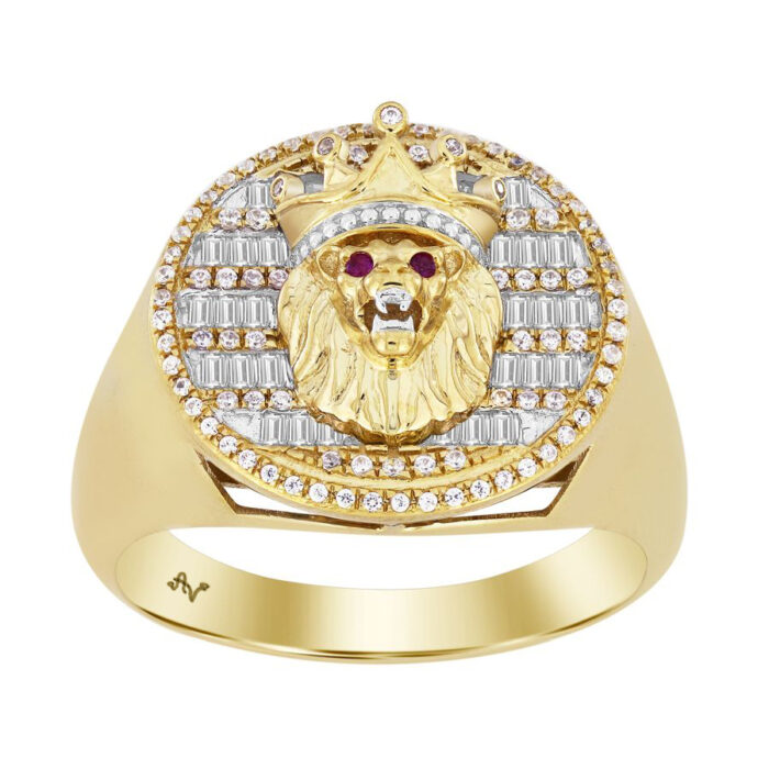 MEN'S RING 0.50CT ROUND/BAGUETTE DIAMOND 10K YELLOW GOLD - Image 1