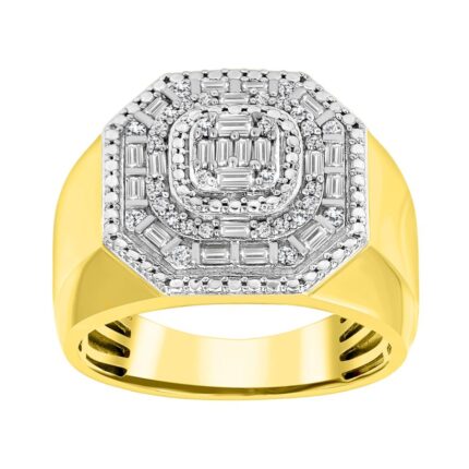 MEN'S RING 0.50CT ROUND/BAGUETTE DIAMOND 10K YELLOW GOLD