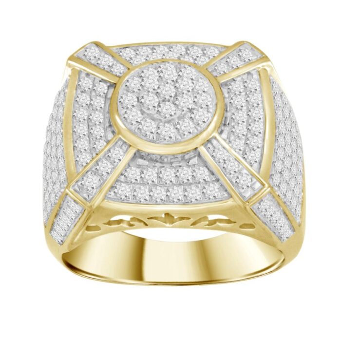 MEN'S RING 2.00CT ROUND DIAMOND 14K YELLOW GOLD - Image 1