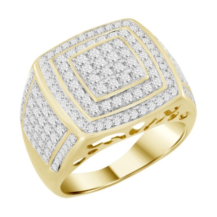 MEN'S RING 2.00CT ROUND DIAMOND 14K YELLOW GOLD - Image 1