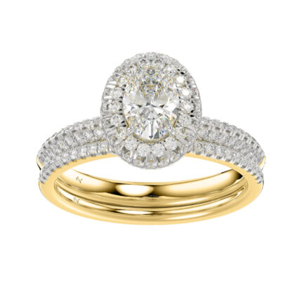 LADIES BRIDAL SET 1.50CT ROUND DIAMOND 14K WHITE GOLD (SI QUALITY) (CENTER STONE 0.75CT EMERALD DIAMOND)