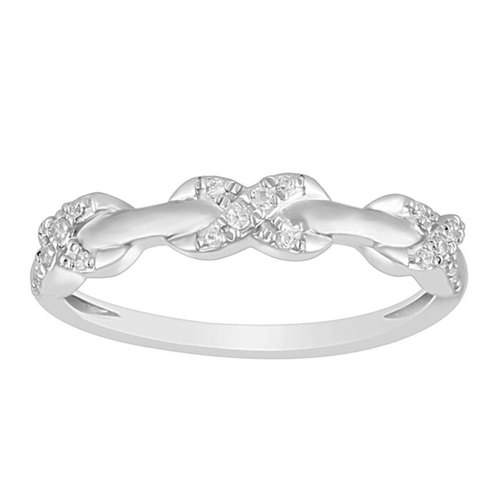 LADIES BAND 0.10CT ROUND DIAMOND 10K WHITE GOLD - Image 1
