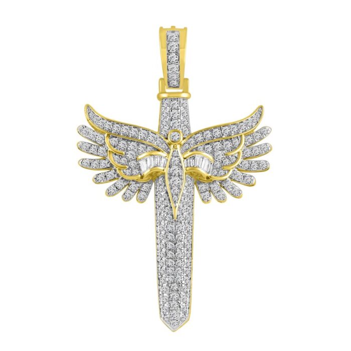 MEN'S CHARM 2.00CT ROUND/BAGUETTE DIAMOND 10K YELLOW GOLD - Image 1