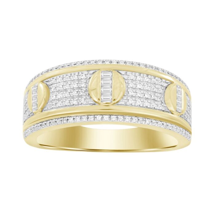 MEN'S RING 0.33CT ROUND/BAGUETTE DIAMOND 10K YELLOW GOLD - Image 1